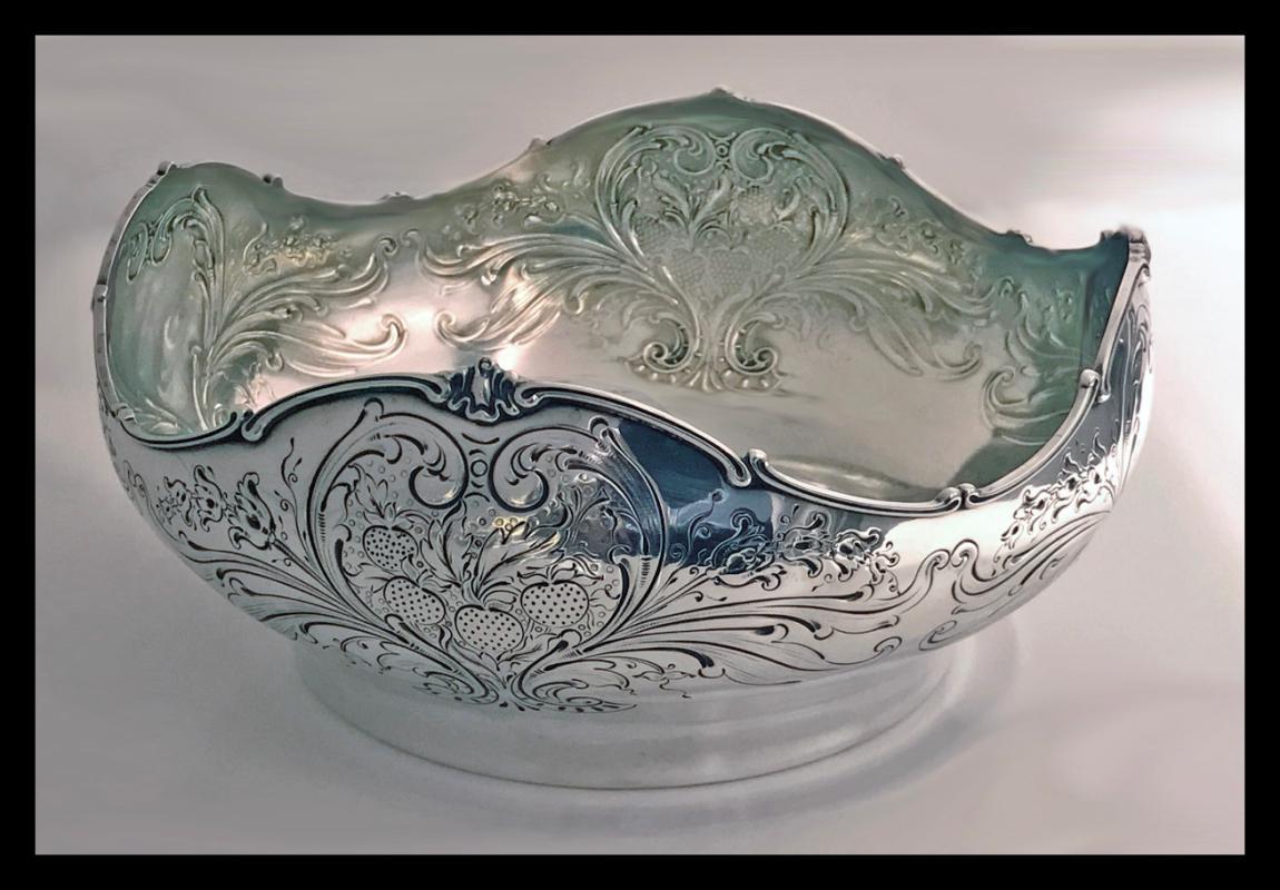 Shiebler Sterling large Strawberry Bowl, New York, late 19th century.