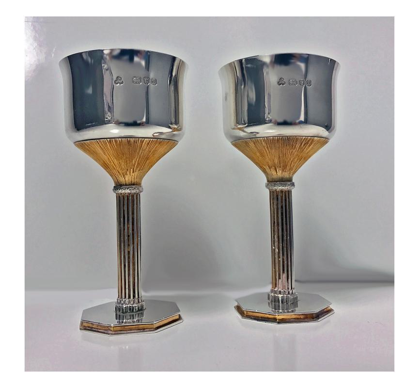 Pair of Sterling Silver and Gilded Goblets, London 1978, Wakely and Wheeler