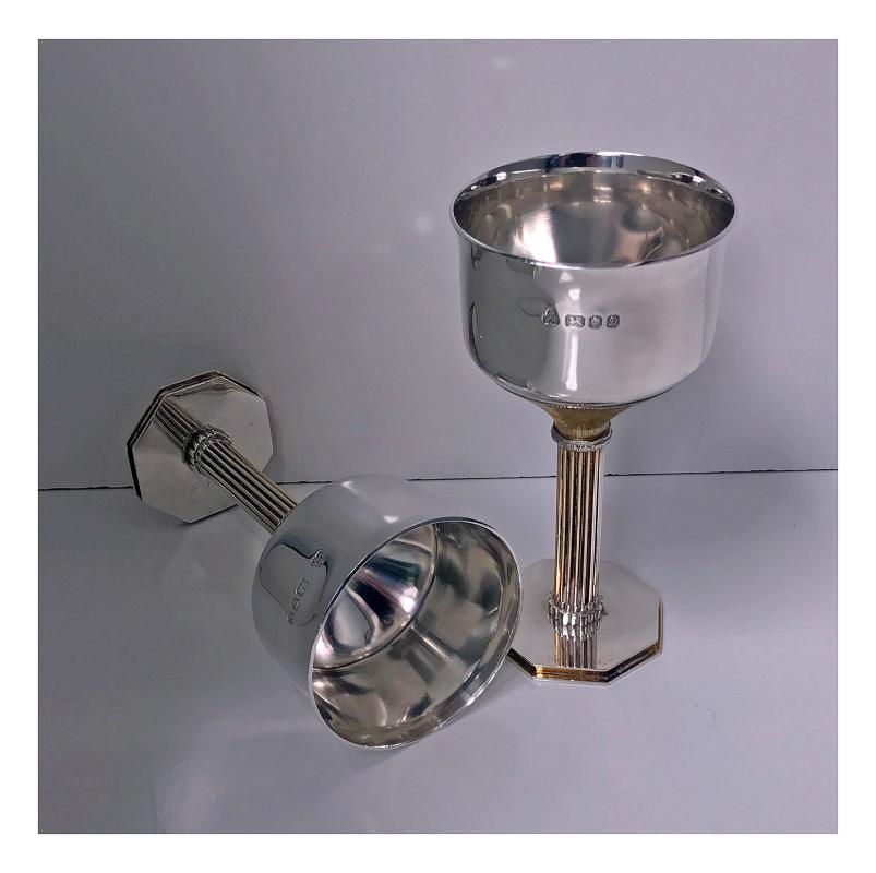 Pair of Sterling Silver and Gilded Goblets, London 1978, Wakely and Wheeler