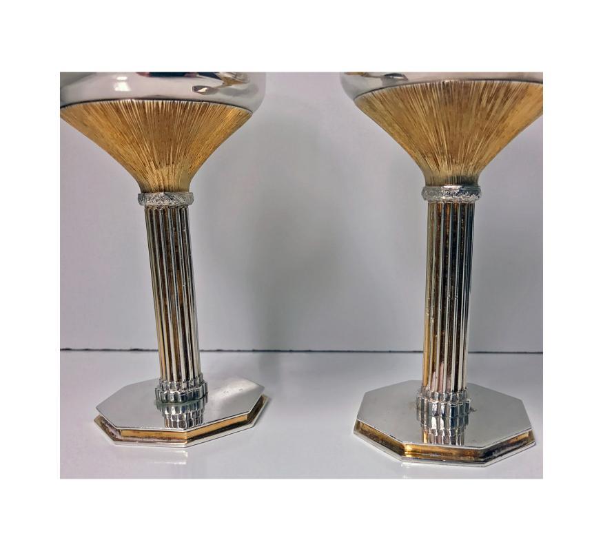 Pair of Sterling Silver and Gilded Goblets, London 1978, Wakely and Wheeler