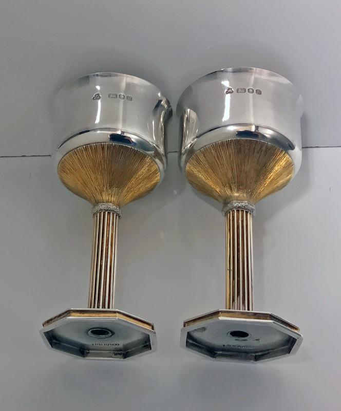 Pair of Sterling Silver and Gilded Goblets, London 1978, Wakely and Wheeler