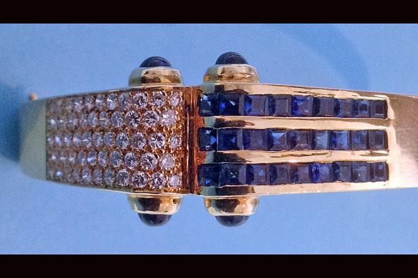 18K Diamond and Sapphire Bangle and Earrings, C.1980