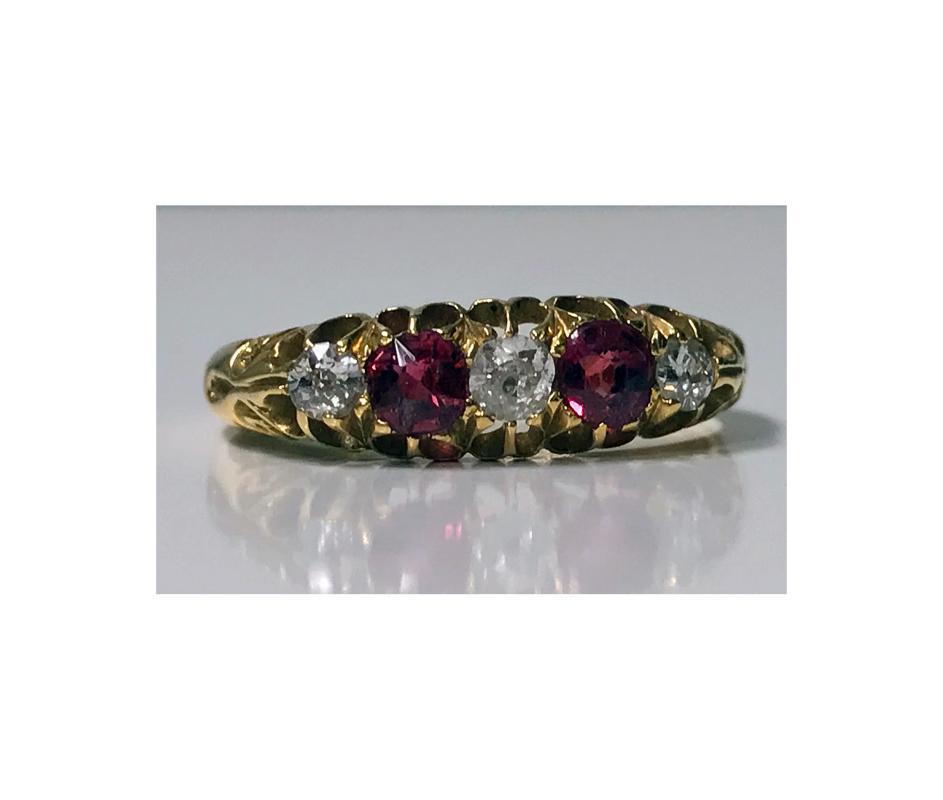 18K Diamond Ruby Ring, C. 1900.