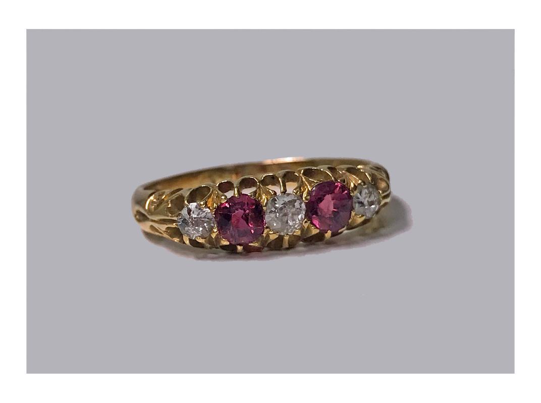18K Diamond Ruby Ring, C. 1900.