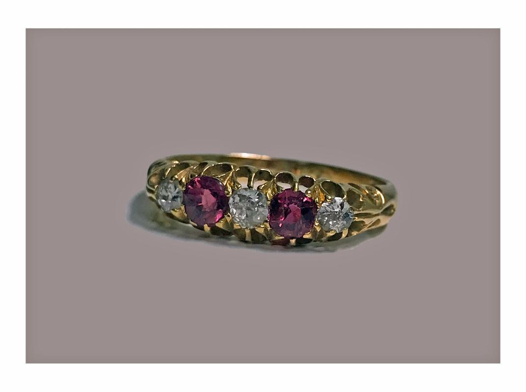 18K Diamond Ruby Ring, C. 1900.