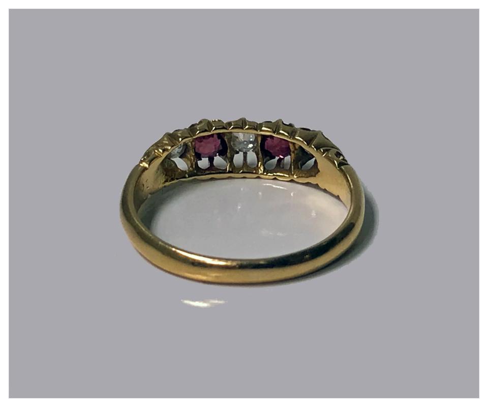 18K Diamond Ruby Ring, C. 1900.