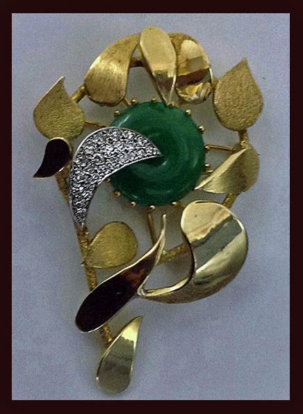 Jade Diamond 18K Brooch