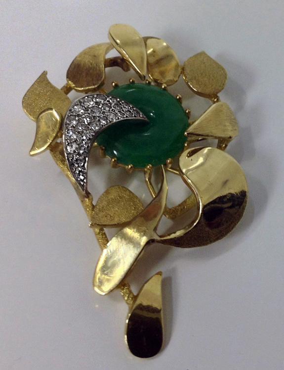 Jade Diamond 18K Brooch