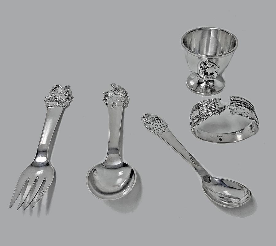 'H.C. Andersen' Danish Silver Fairy Tale Childs Set, Horsens Denmark C.1935