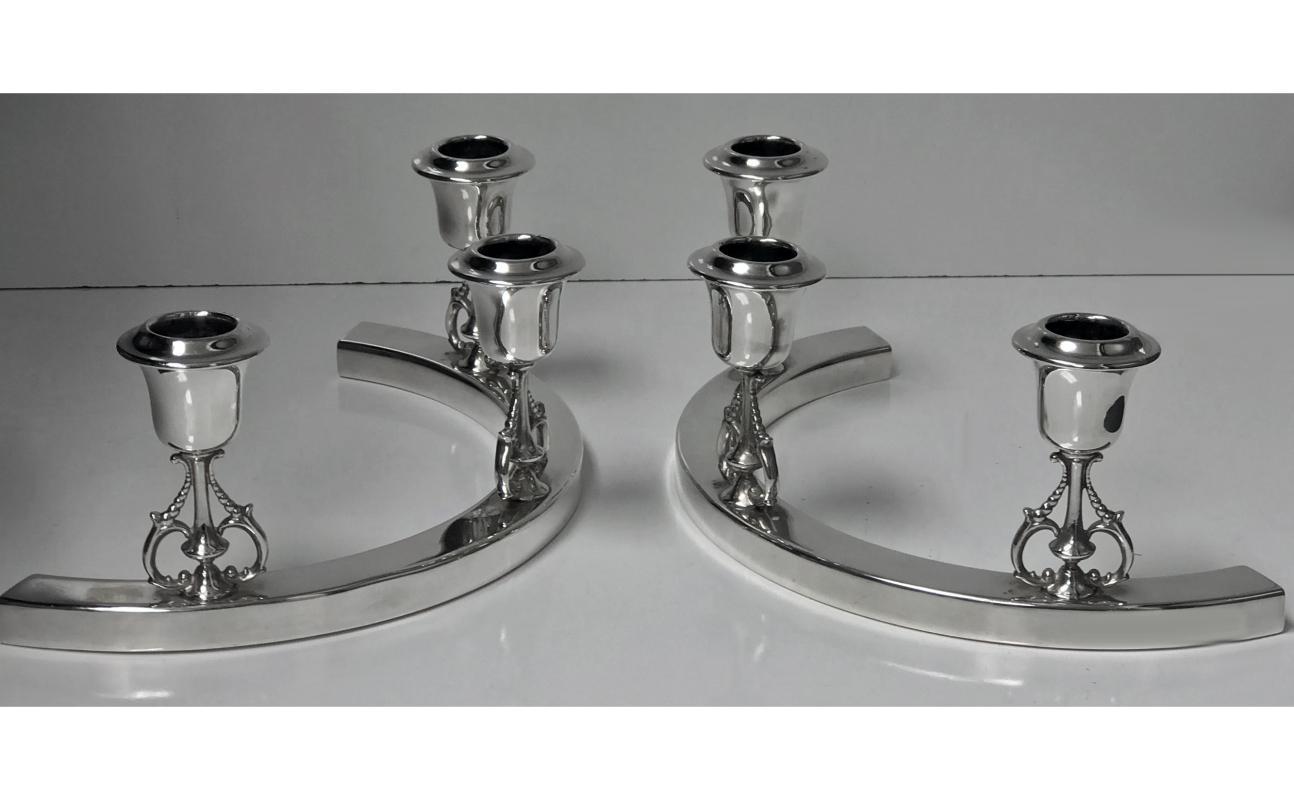 Art Deco American Sterling Candelabra Candlesticks, A. Wagner C.1925