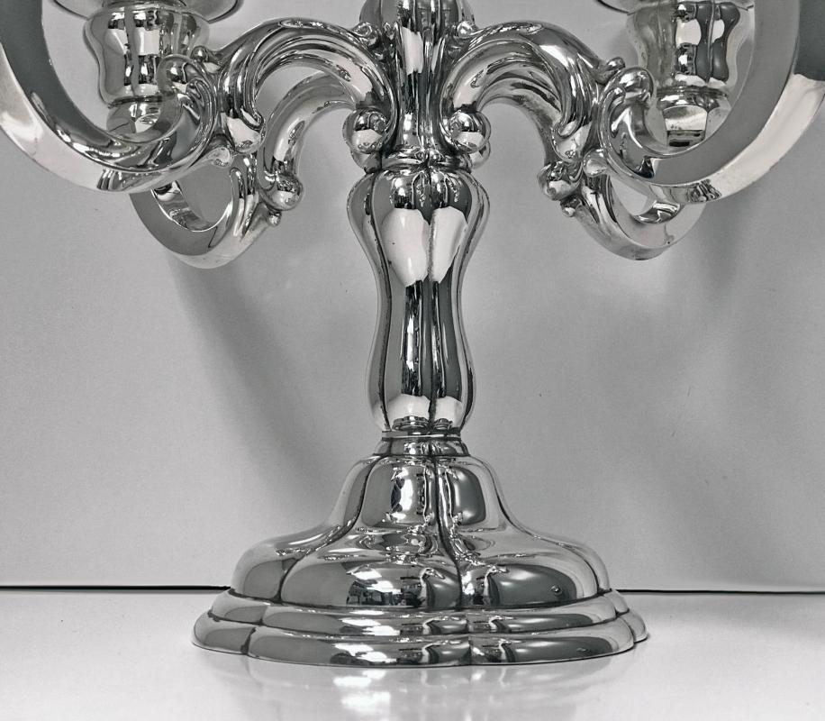 Pair of German Sterling Silver Five-Light Candelabra, C.1920
