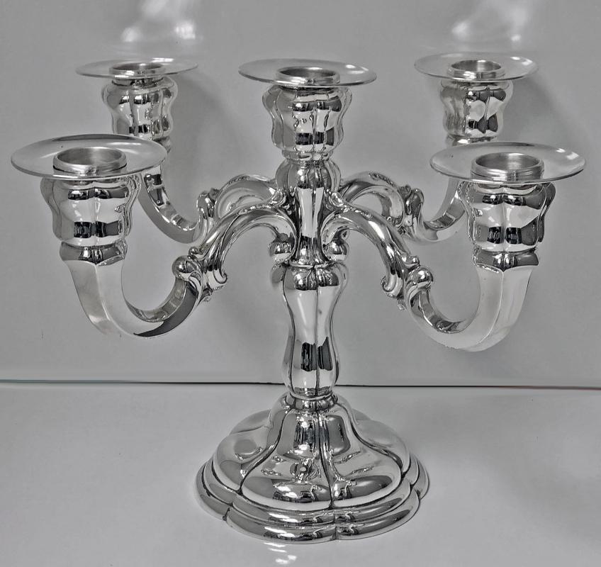 Pair of German Sterling Silver Five-Light Candelabra, C.1920