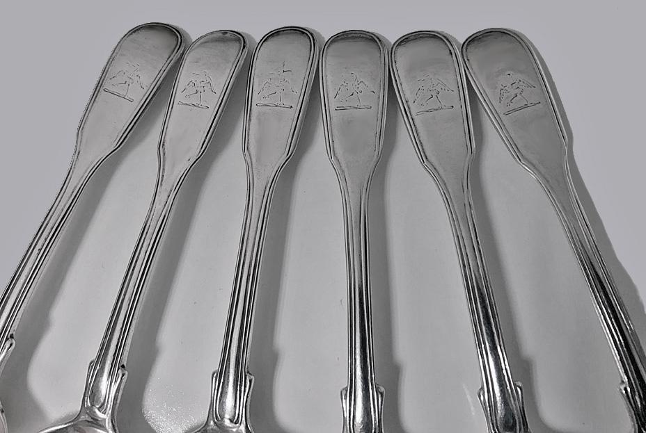 6 Georgian Silver Fiddle Thread Salt Spoons, London 1829, T.Savory