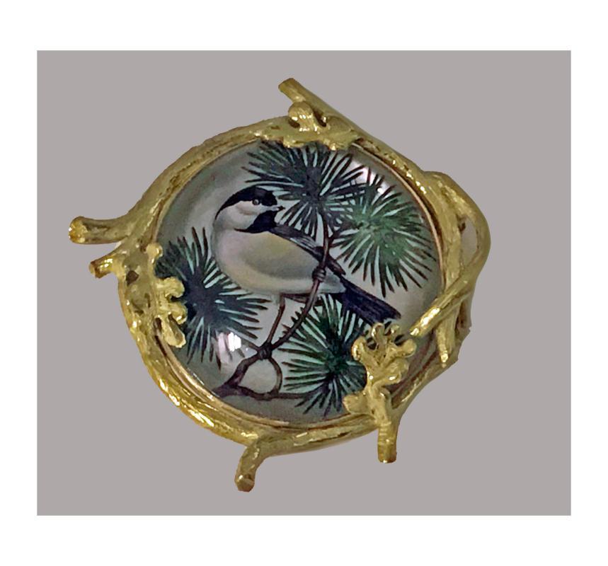 Very fine 18K Reverse Intaglio Painted Crystal Pendant Brooch, C.1900