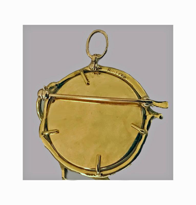 Very fine 18K Reverse Intaglio Painted Crystal Pendant Brooch, C.1900