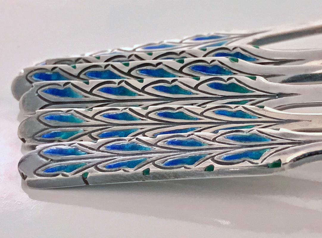 Liberty & Co Enamel Silver Spoons, Birmingham 1925, fitted box