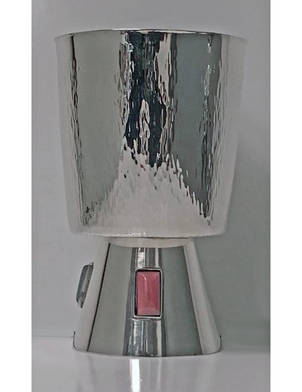 1970’s Sterling Silver Goblet inset with agates, florentine bark texture.