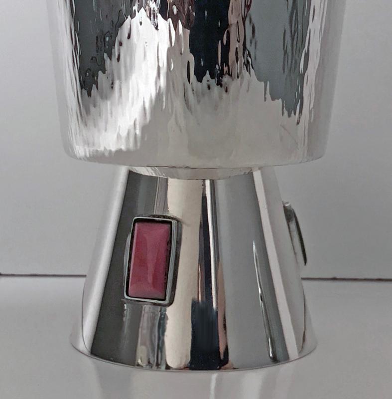 1970’s Sterling Silver Goblet inset with agates, florentine bark texture.