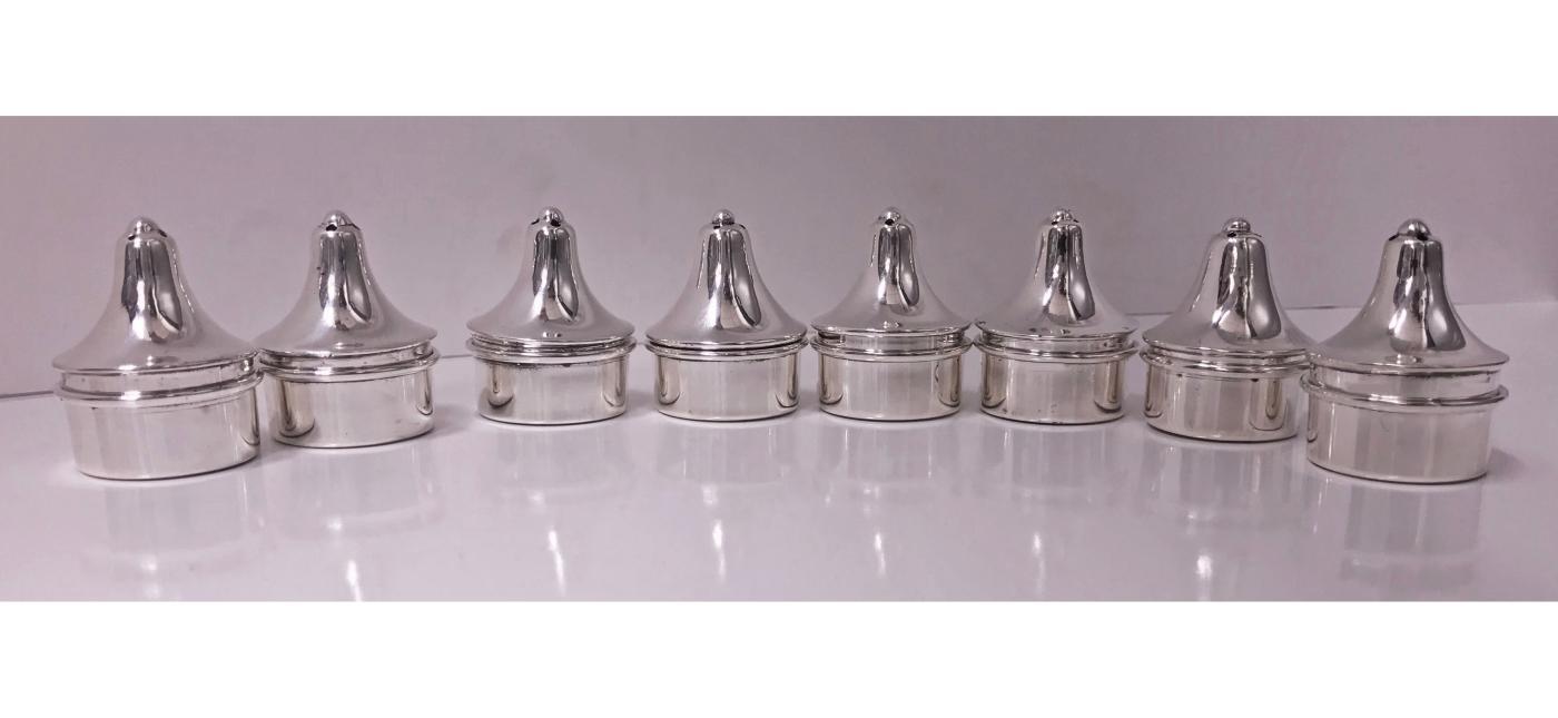 Four pairs of Carl Poul Petersen Sterling Silver Salt and Pepper Casters C.1950