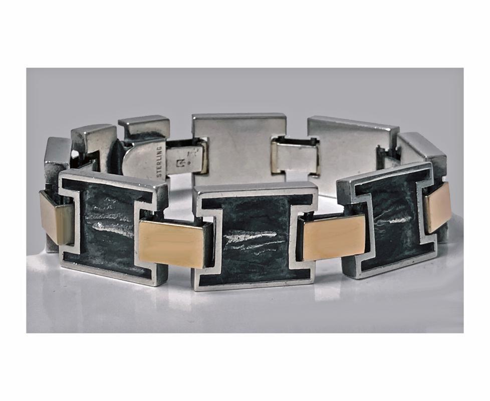1960’s Modernist 18K and Sterling handmade Bracelet