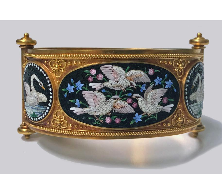 Rare Fine Cesare Roccheggiani Gold Mosaic Bangle Bracelet, C.1870