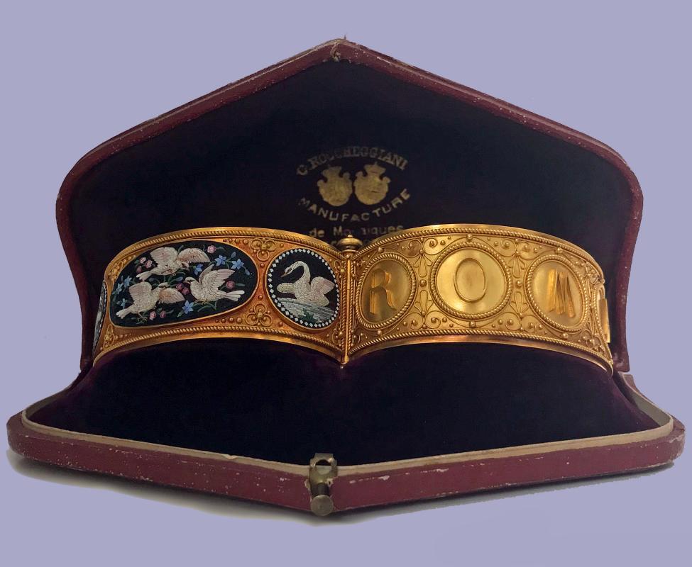 Rare Fine Cesare Roccheggiani Gold Mosaic Bangle Bracelet, C.1870