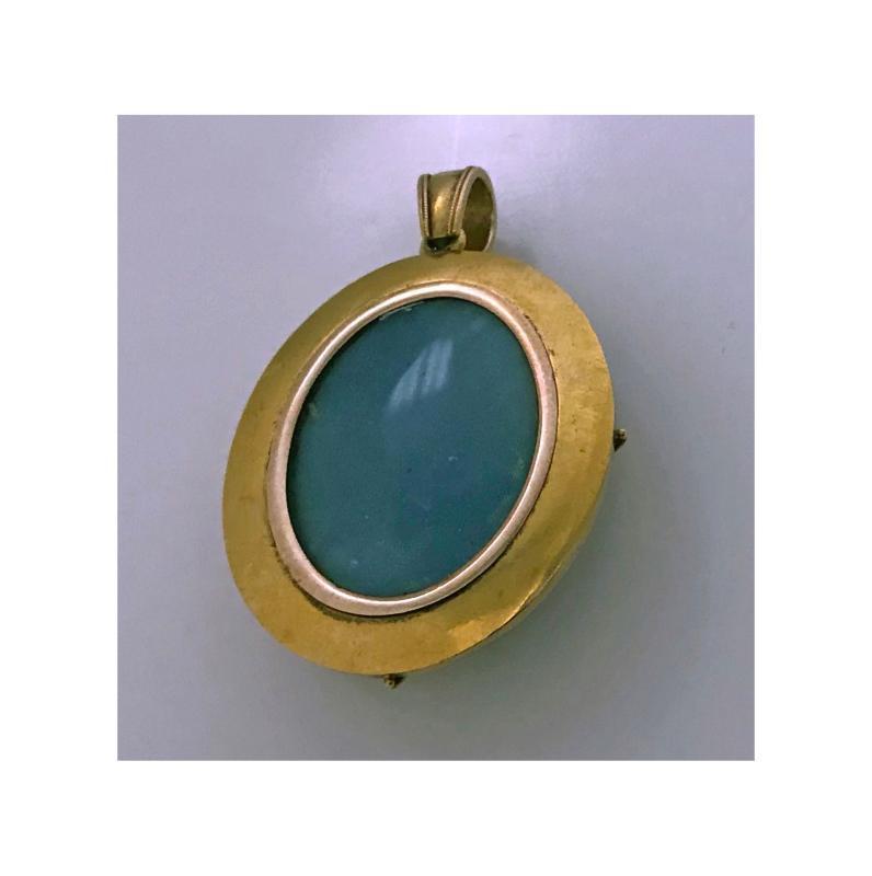 Very Fine Gold Reverse Intaglio Painted Crystal Pendant, C.1870