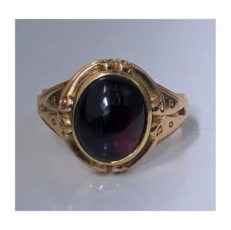 Antique 19th century 14K rose Gold carbuncle Ring, C.1880