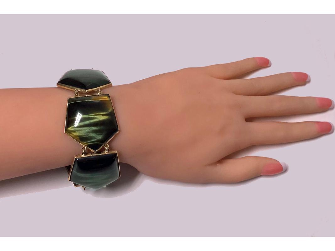 Mid century Modernism Scandinavian Gold and Labradorite Bracelet