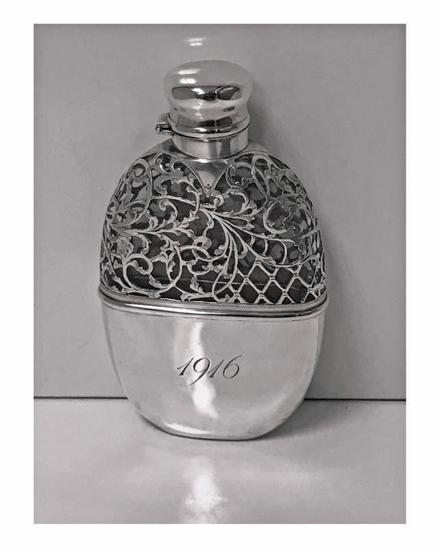 Sterling Overlay Hip Flask, American, C.1900