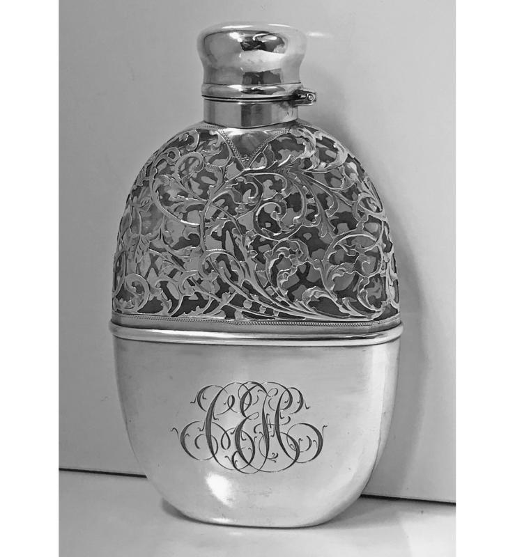 Sterling Overlay Hip Flask, American, C.1900