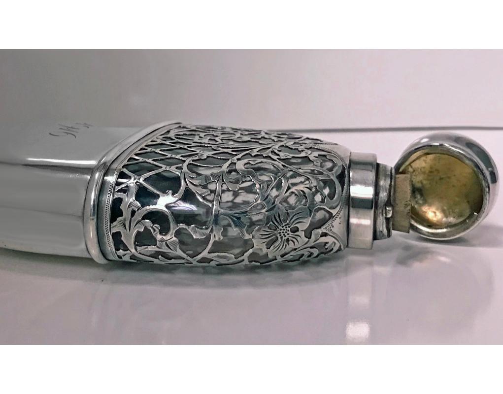 Sterling Overlay Hip Flask, American, C.1900