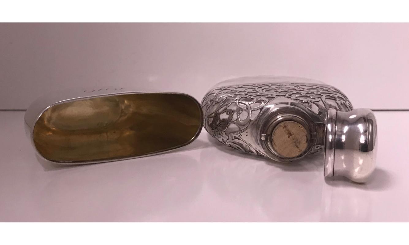 Sterling Overlay Hip Flask, American, C.1900