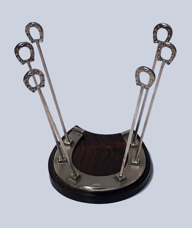 Mid century Sterling Silver Horseshoe Cocktail Sticks Bar Set