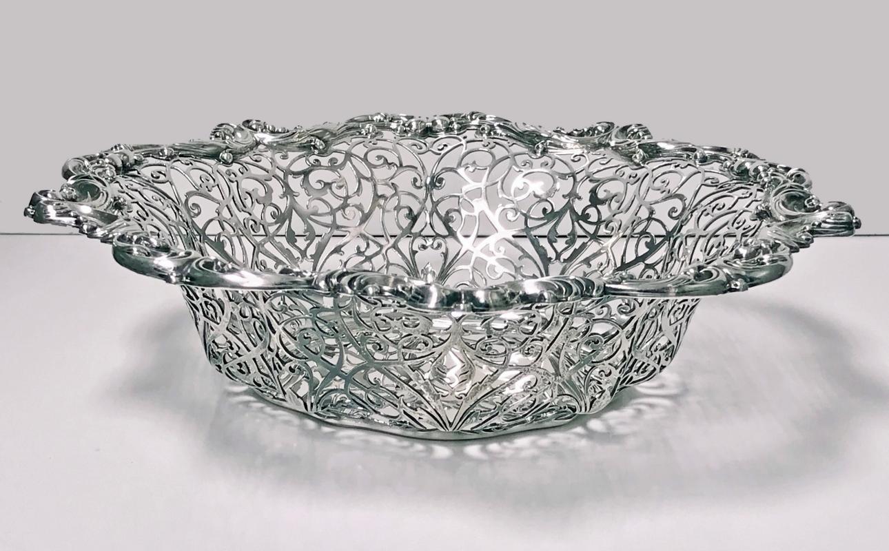 Large American Sterling Silver Basket Bowl Dish Gorham C.1897