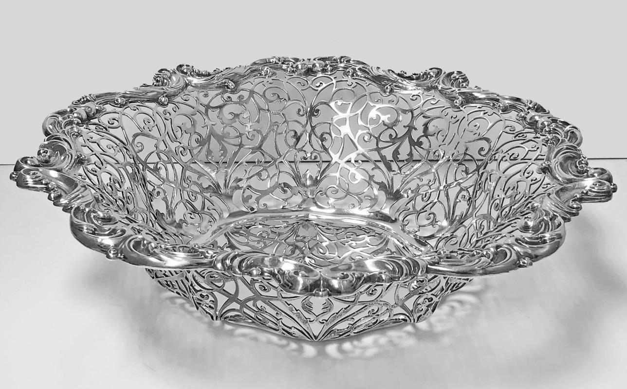 Large American Sterling Silver Basket Bowl Dish Gorham C.1897