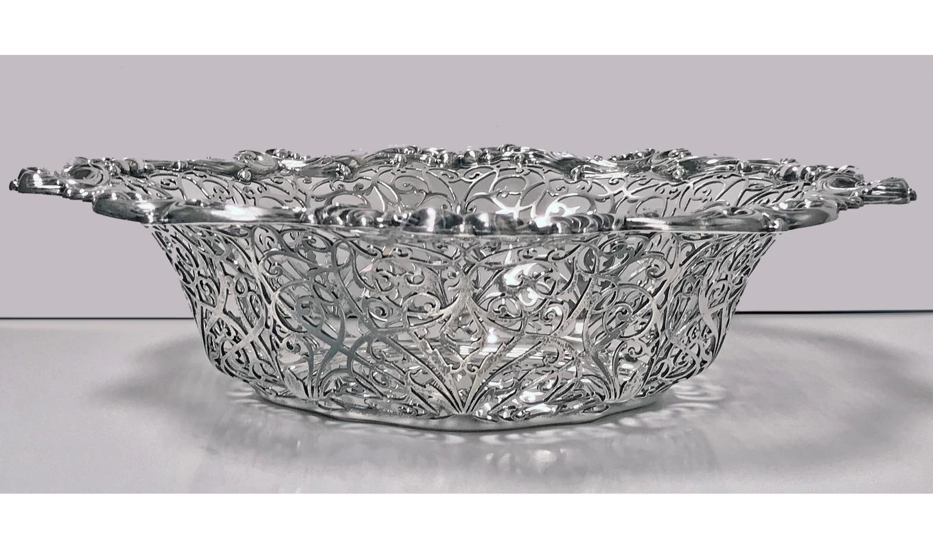 Large American Sterling Silver Basket Bowl Dish Gorham C.1897