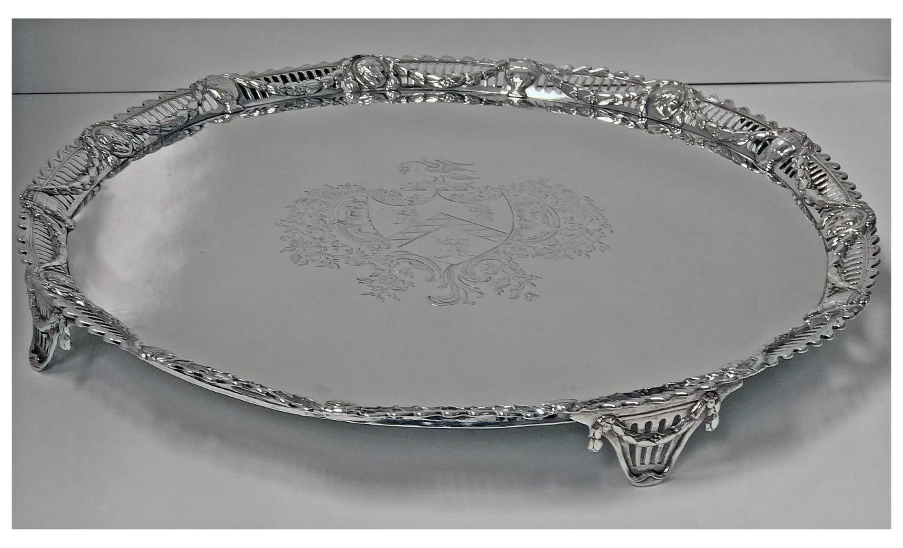Large Georgian Sterling Silver Salver, London 1774 John Carter