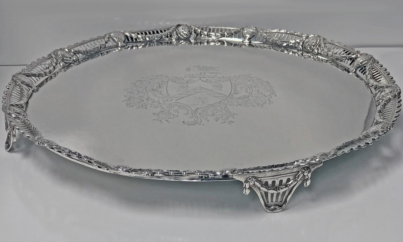 Large Georgian Sterling Silver Salver, London 1774 John Carter