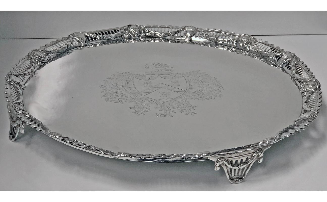 Large Georgian Sterling Silver Salver, London 1774 John Carter