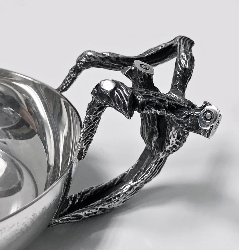 Anthony Elson modernism twig handle silver wine taster, London 1976