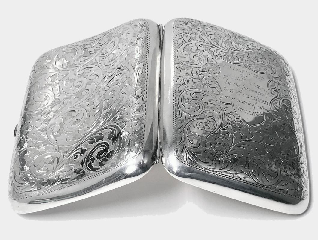 Antique Sterling Silver Cigarette Cigar Case Birmingham 1901 Samuel Levi