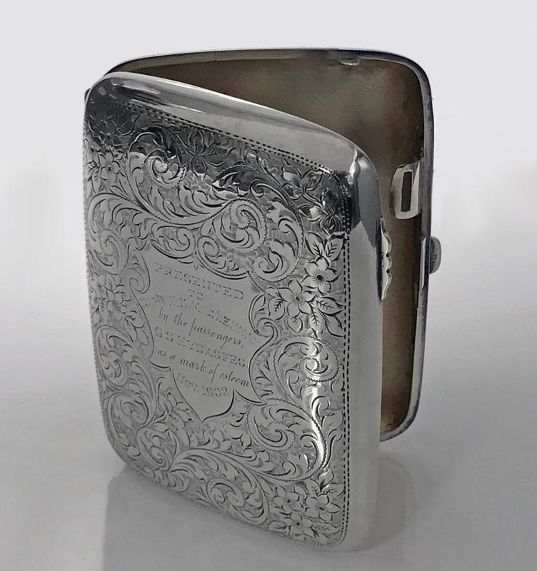 Antique Sterling Silver Cigarette Cigar Case Birmingham 1901 Samuel Levi