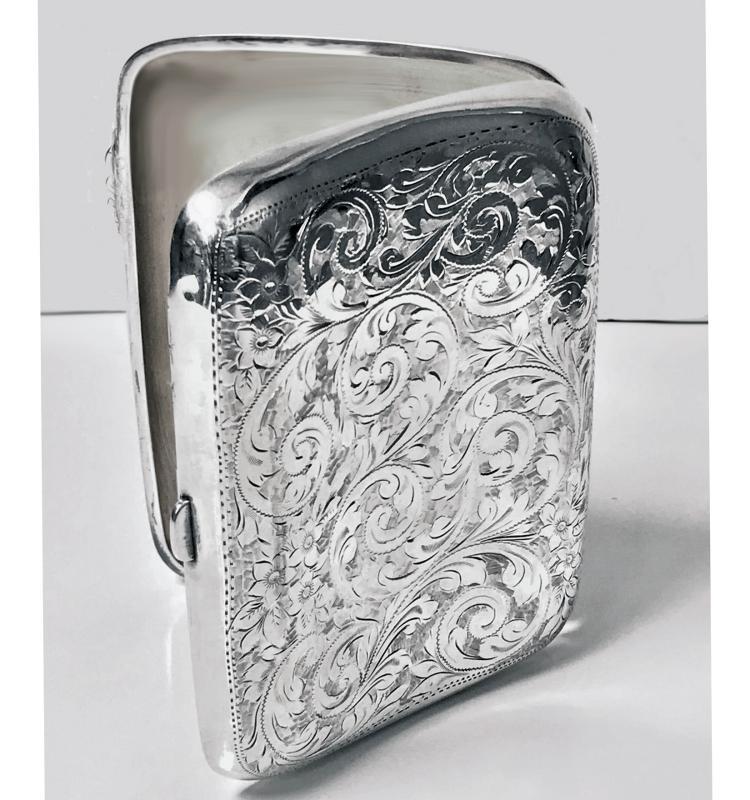 Antique Sterling Silver Cigarette Cigar Case Birmingham 1901 Samuel Levi