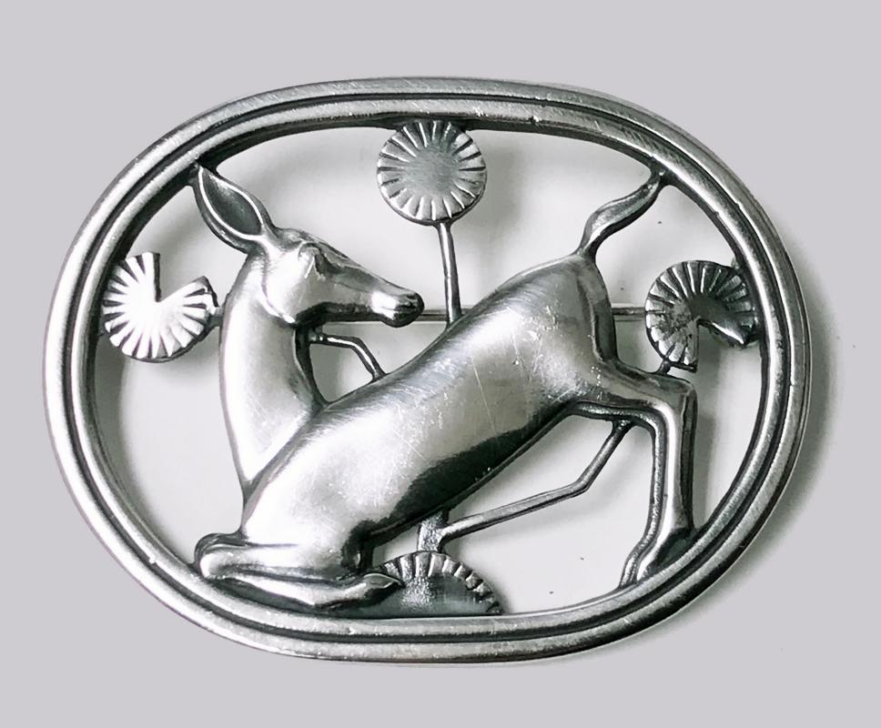 Georg Jensen Sterling Silver Deer Brooch, designed by Arno Malinowski