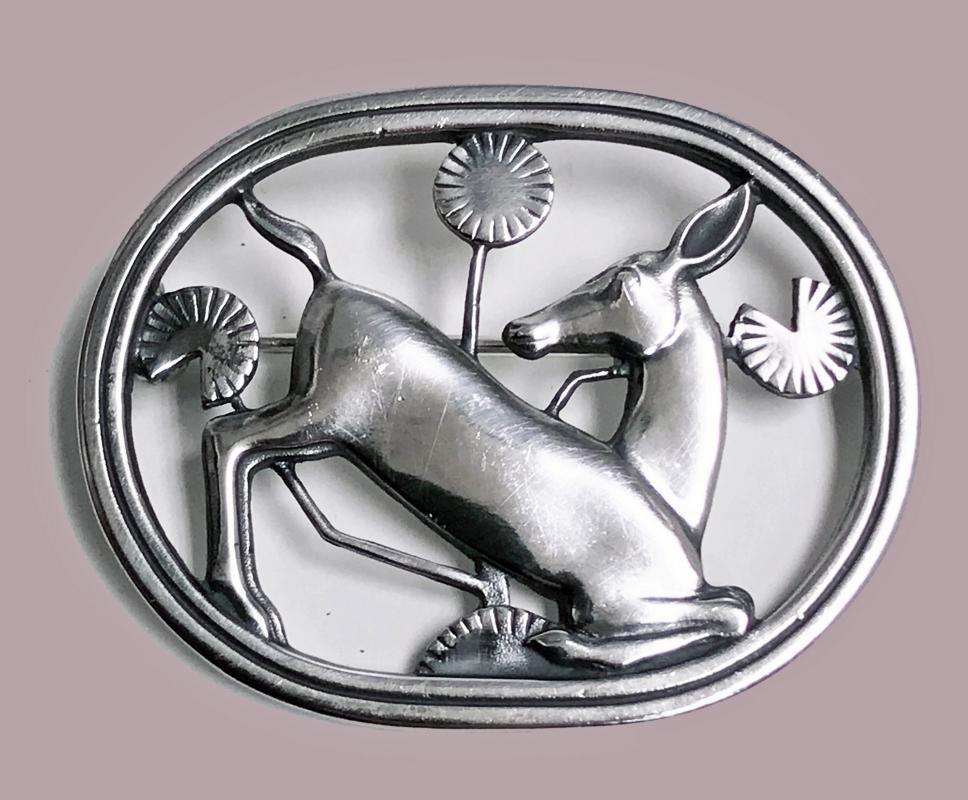 Georg Jensen Sterling Silver Deer Brooch, designed by Arno Malinowski