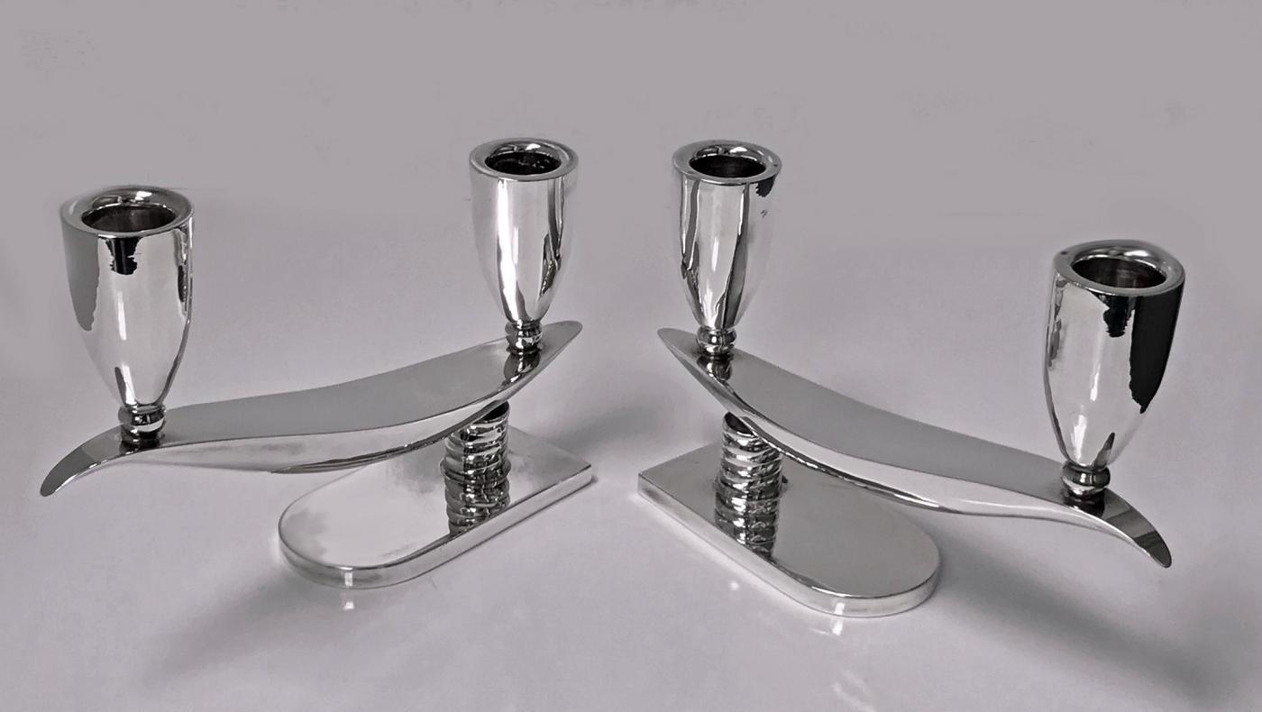Pair Mid Century Mexican Sterling Silver Candelabra Candlesticks