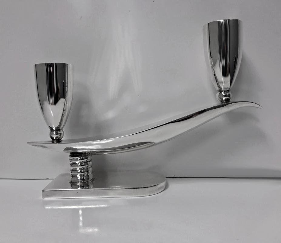 Pair Mid Century Mexican Sterling Silver Candelabra Candlesticks