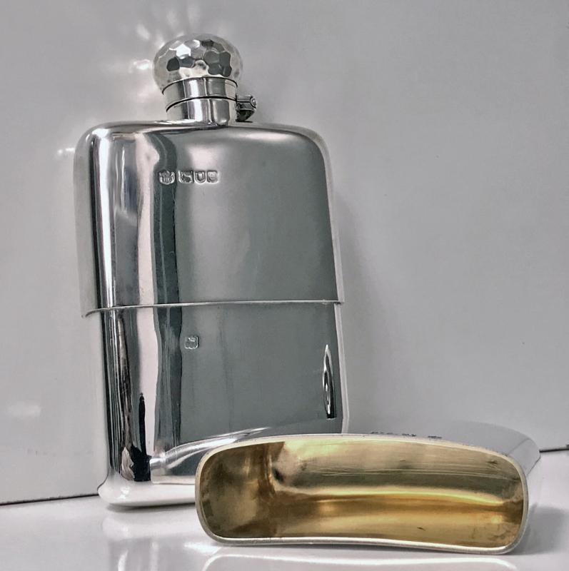 Antique English Sterling Silver flask, London 1900, Drew and Sons