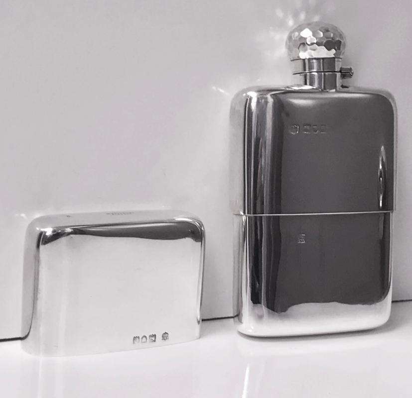 Antique English Sterling Silver flask, London 1900, Drew and Sons